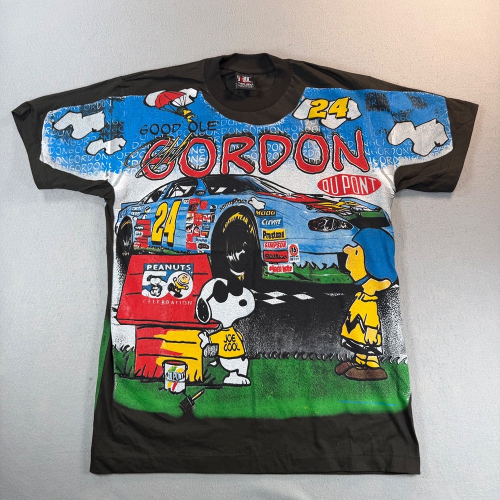 VTG 90s Jeff Gordon Peanuts 50th Anniversary NASCAR T-Shirt Giant Tee Jays L USA
